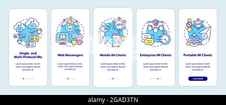 Instant messaging software types onboarding mobile app page screen Stock Vector