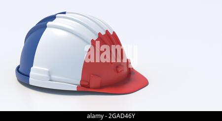 Hardhat French flag isolated on white color background. Construction industry safety in France. 3d illustration Stock Photo