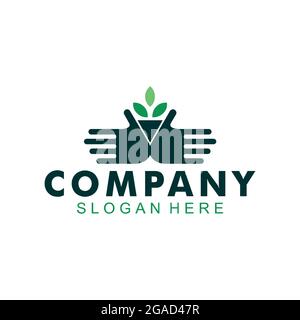 hand plant leaf save nature logo icon flat vector concept design Stock Vector