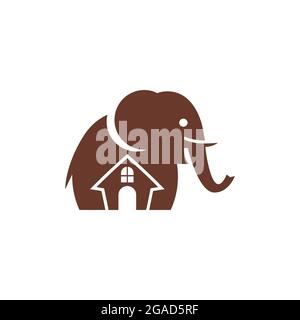 home house residence elephant logo icon flat vector concept design Stock Vector