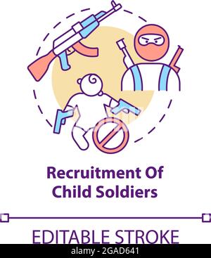 Recruitment of child soldiers concept icon. Kids use for armed conflicts abstract idea thin line illustration. Children with weapon. Vector isolated o Stock Vector