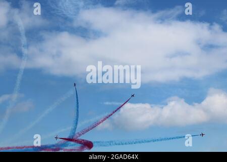 Acrobatic aricraft flying high speed maneuvers Stock Photo