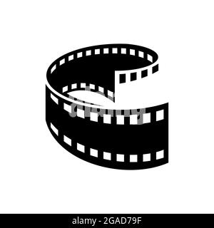 Curved film strip. Cinema monochrome movie or photo tape, strip