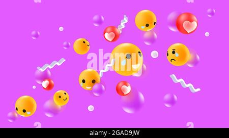 Emoji Conceptual Art Illustration. Emoticon Reactions on Pink Background. Vector illustration Stock Vector