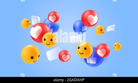 Colorful Emoticon Reactions Background. Like, Thumb Up, Smiling Emoticon. Vector illustration Stock Vector