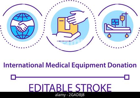 International medical equipment donation concept icon. Stock Vector