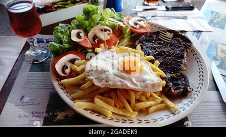 steak egg and chips Stock Photo