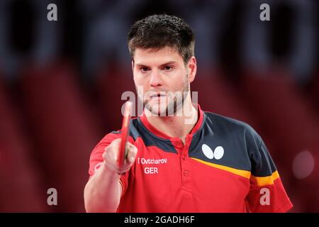 Tokyo, Japan. 30th July, 2021. Dimitrij Ovtcharov looks on during the Men's Table Tennis Singles Bronze Medal Match between Lin Yun Ju of Chinese Taipei and Dimitrij Ovtcharov of Germany on Day 7 of the Tokyo 2020 Olympic Games. Credit: Pete Dovgan/Speed Media/Alamy Live News Stock Photo