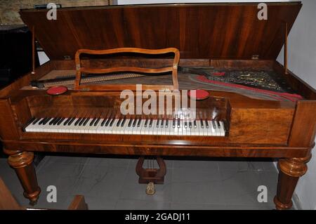 Bergamo, July 2021, Italy. F.Dorner Stuttgart Goldene Medaille piano from 1876. year. Stock Photo