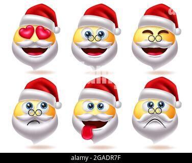 Santa claus smiley christmas character vector set. Santa claus emoji characters in thinking, sad and inlove facial expression for xmas smileys avatar. Stock Vector