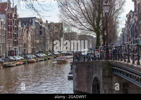 Traditional canalside buildings, Amsterdam, the Netherlands Stock Photo