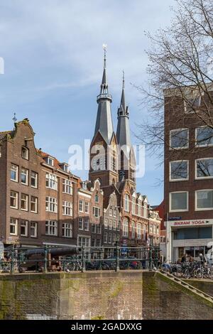 Twin spires of Posthoornkerk, Amsterdam Stock Photo