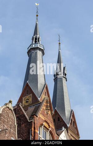 Twin spires of Posthoornkerk, Amsterdam Stock Photo