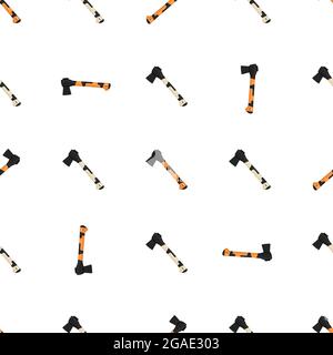 Illustration on theme pattern steel axes with wooden handle, metal ax for hunting. Big kit ax consisting of many identical axes on white background. F Stock Vector