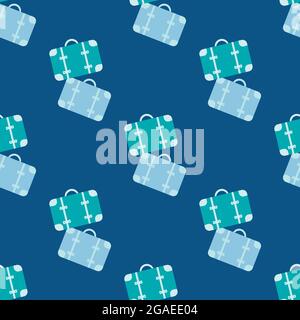 Colorful luggage seamless vector pattern background. Monochrome aqua navy blue backdrop with pairs of suitcases. Simple repeat design. Geometric all Stock Vector