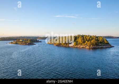 Scandinavian landscape. Panoramic view of small islands in the archipelago of Stockholm, Sweden Stock Photo