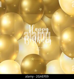 Elegant golden yellow ballon Happy Birthday celebration card banner template background Stock Vector