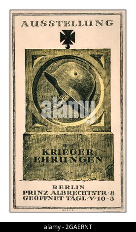 Vintage WW1 German Propaganda Poster 'Ausstellung'  (exhibition) showing tombstone on which is carved an Iron Cross, a German soldier's helmet and birth and death dates, the death date indicating death occurred at Verdun. Text announces an exhibition and includes the Berlin address and viewing hours Kriegerehrungen / Bober, artist Rehse Archiv für Zeitgeschichte und Publizistik, DLC ,Date Created/Published: Berlin : Hollerbaum & Schmidt, [between 1917 and 1918] (poster). World War, 1914-1918--Exhibitions--Germany--Berlin Stock Photo