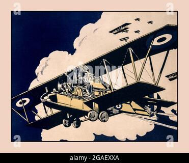Vintage World War 1 Propaganda Poster RAF Biplanes] / Printed by Hill, Siffken & Co., Ltd. (L.P.A. Ltd.), Grafton Works, Holloway, N.7. Date Created/Published: 1918] (poster) : lithograph, color ;  Poster showing RAF biplanes in flight. World War 1 1914-1918--Communications--Great Britain.World War, 1914-1918--Air operations--British.Biplanes--British--1910-1920. Stock Photo
