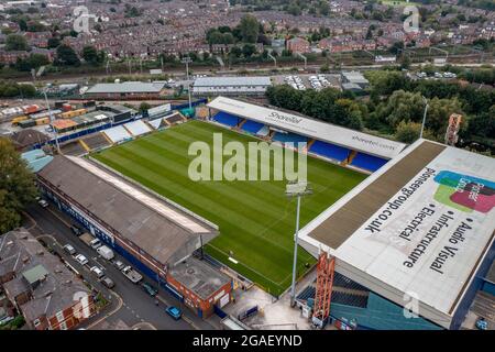 Aerial Drone View of Stockport County Football Club Stock Photo