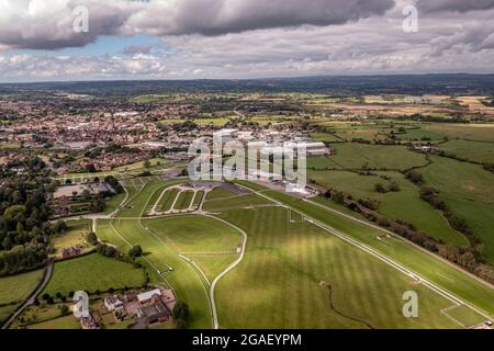 Aerial Drone View Of Uttoxeter Racecourse Horse Racing Course Staffordshire England Stock Photo