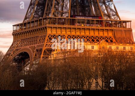 Paris, France - February 4, 2021: Close up of iconic Eiffel tower in Paris Stock Photo
