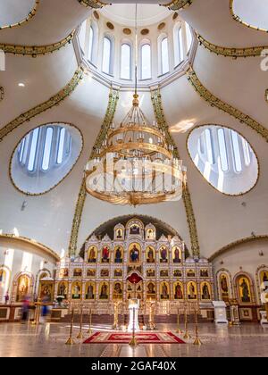Beautiful architecture of church in Russia. Interior with lots of light. Stock Photo
