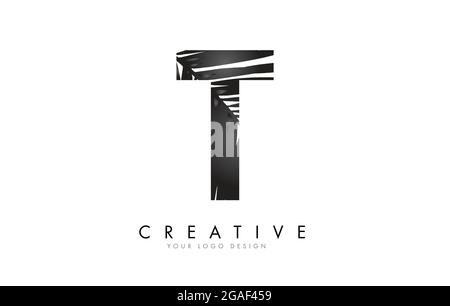 Black Leaf T letter logo design with palm tree leaf detail vector illustration. Creative and elegant icon. Stock Vector