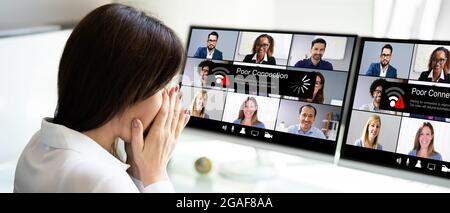 Virtual Video Conferencing Meeting Broadband Problems. Lost Broken Connection Stock Photo