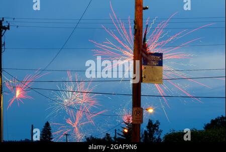 Independence Day Fireworks Display, Whitewood, South Dakota Stock Photo