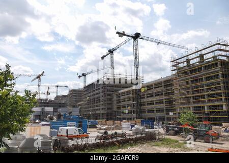 Berlin, Germany. 30th July, 2021. A construction site is seen in Berlin, capital of Germany, on July 30, 2021. Germany's gross domestic product (GDP) rose by 1.5 percent in the second quarter (Q2) this year compared with the previous quarter, the Federal Statistical Office (Destatis) said on Friday. Credit: Stefan Zeitz/Xinhua/Alamy Live News