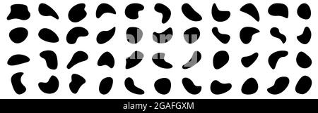 Organic shapes. Random black blobs on white backdrop. Abstract oval elements. Simple liquid drop. Modern design collection. Fluid templates. Vector Stock Vector