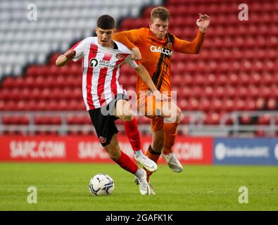 Sunderland, UK. JULY 30TH Sunderland's Ellis Taylor breaks through in the second half during the Pre-season Friendly match between Sunderland and Hull City at the Stadium Of Light, Sunderland on Friday 30th July 2021. (Credit: Michael Driver | MI News) Credit: MI News & Sport /Alamy Live News Stock Photo