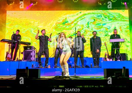 Lulworth Castle, Dorset, UK. 30th July 2021, Becky Hill headlining the main stage at Camp Bestival, Credit J Houlbrook Credit: James Houlbrook/Alamy Live News Stock Photo