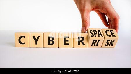 Cyber-security Vs Cyber-risk Symbol. Businessman Turns Wooden Cubes ...