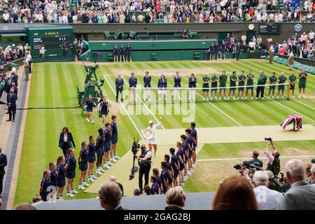 Ashleigh Barty of Australia walks off court after defeating Karolina Pliskova of the Czech Republic in the Wimbledon Ladies Singles Final Stock Photo