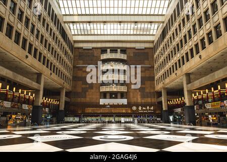 July 29, 2021: Lobby of Taipei main station in taipei city, taiwan. There are tickets counters, tickets vending machines, visitors information center, Stock Photo