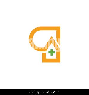 letter q plus medical house symbol logo vector Stock Vector