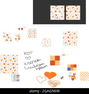 Naive orange strawberry seamless pattern. Hand drawn lines and doodles. Pastel texture in flat style. Stock Vector