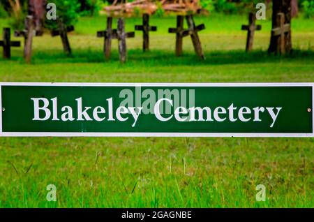 Concrete crosses stand in Blakeley Cemetery in Historic Blakeley State Park, June 26, 2021, in Spanish Fort, Alabama.