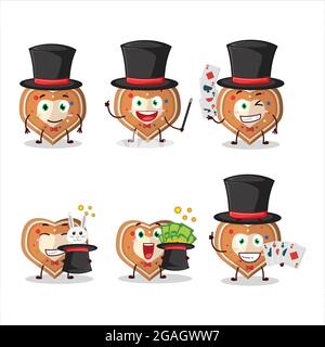 A gingerbread heart Magician cartoon character perform on a stage. Vector illustration Stock Vector