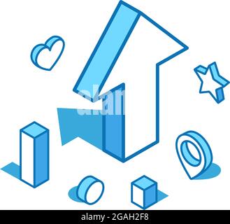 Arrow up blue line isometric illustration. Leader, growth 3D banner template. Stock Vector
