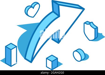 Share sign blue line isometric illustration. Feedback, forward message, testimonial 3D banner template. Stock Vector