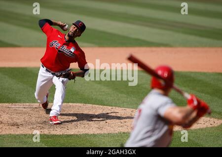 CLEVELAND, OH - JULY 28: Yadier Molina (4) of the St. Louis Cardinals looks  on while waiting to bat during a game against the Cleveland Indians at Pro  Stock Photo - Alamy