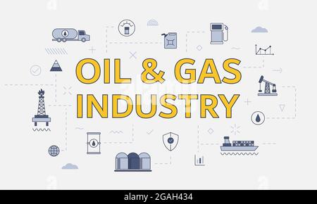 oil and gas industry concept with icon set with big word or text on center vector illustration Stock Photo