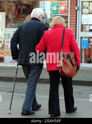 File photo dated 2/1/2014 of pensioners walking in South Derbyshire. Around a quarter of older people were unable to walk as far or were living in more physical pain earlier this year compared to the start of the coronavirus pandemic, research suggests. People reported being less steady on their feet, struggling to manage the stairs and feeling less independent since the start of the crisis, according to polling for Age UK. Issue date: Saturday July 31, 2021. Stock Photo