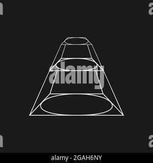 Retrofuturistic perspective of a prism with circular planes. Cyber retro design element. Prism in cyberpunk 80s style. Perspective for poster, cover Stock Vector