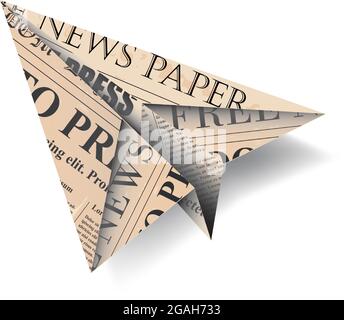 Plane with bended newspaper isolated on white background. Freedom to press concept. Vector illustration Stock Vector