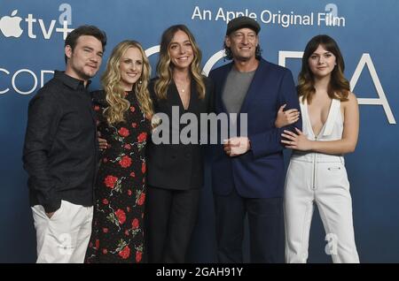 Director Sian Heder and cast members of "CODA" Troy Kotsur, Daniel