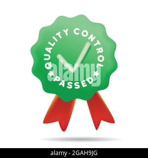 quality control passed icon with ribbon bellow.QC passed. modern vector illustration Stock Vector